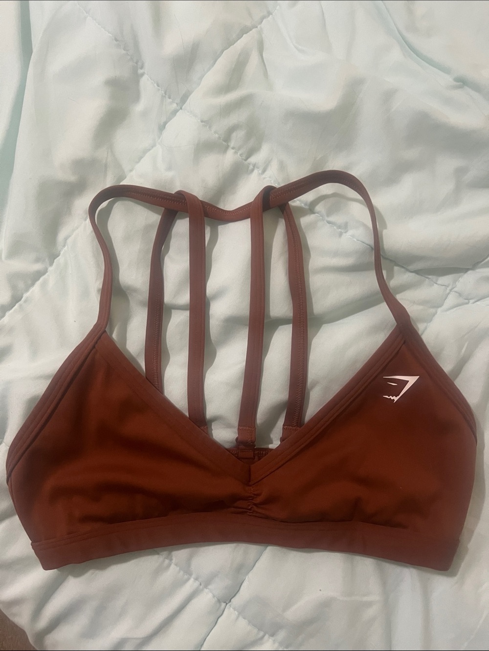 Gymshark Strappy Sports Bra in Rust Brown